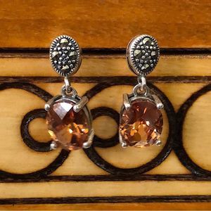 Stunning Faceted Golden Citrine Marcasite Sterling Silver Drop Earrings